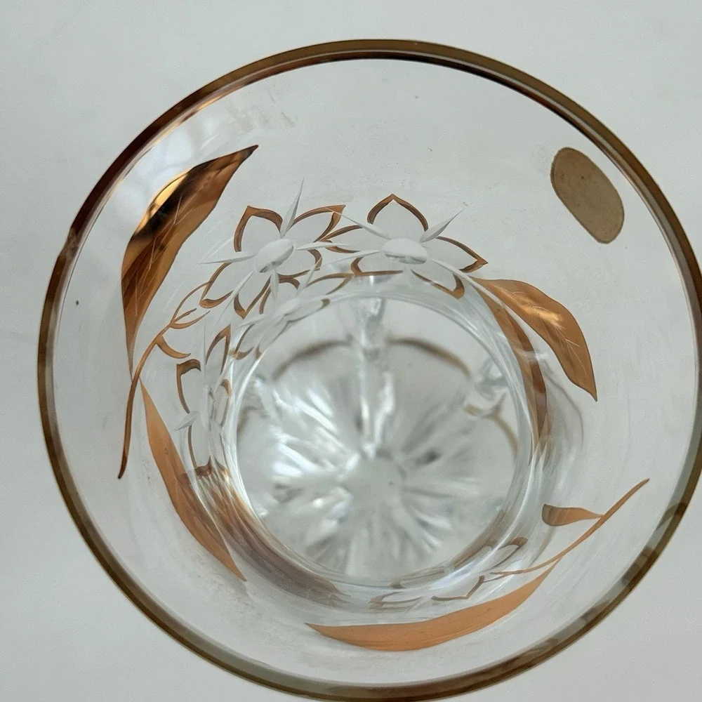 Bohemia Crystal Vase Gold Floral Etched Made‎ in Czechoslovakia Vintage READ